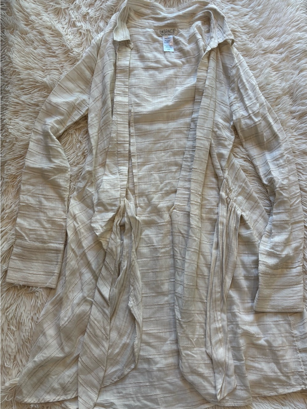 l*space Cream Striped Open Cardigan